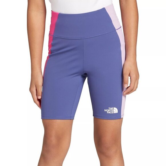 NWT The North Face Girl's Never Stop Purple Colorblock Bike Shorts - Picture 1 of 5